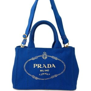 Prada Canapa Tote canvas handbag top handles 2way Blue